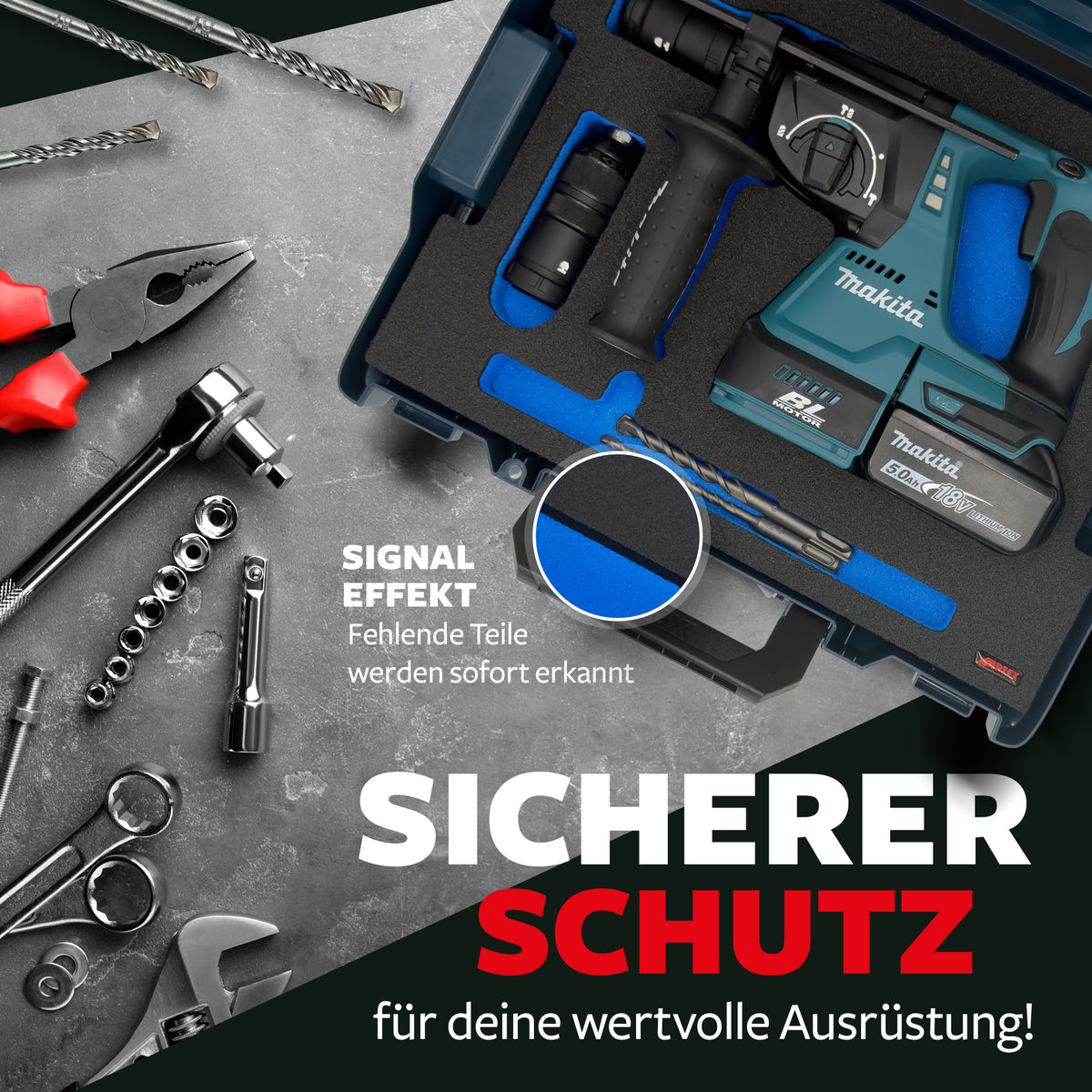 APTEX Makita DHR 243 Einlage für L-Boxx 136 – Akku-Bohrhammer Schaumeinlage – Made in Germany