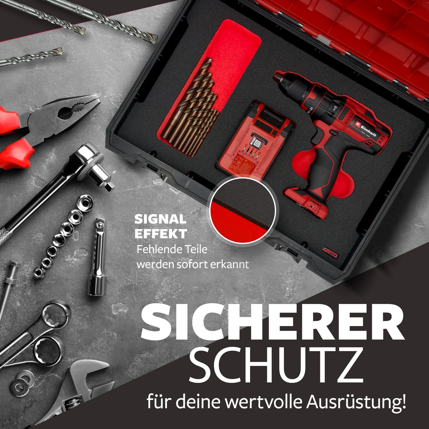 APTEX Einhell TE-CD 18/44 Li-i Einlage für E-Case S-F – Akku-Schlagbohrschrauber Schaumeinlage – Made in Germany