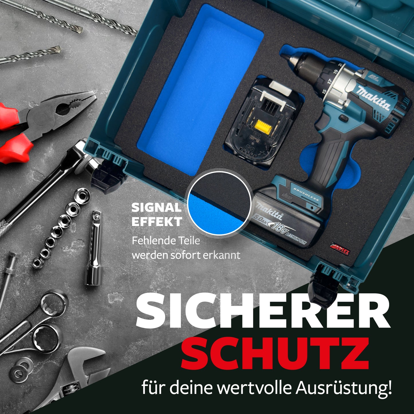 Schaumeinlage für den Makita Akku-Bohrschrauber DDF 489 für MakPac Gr. 1-2