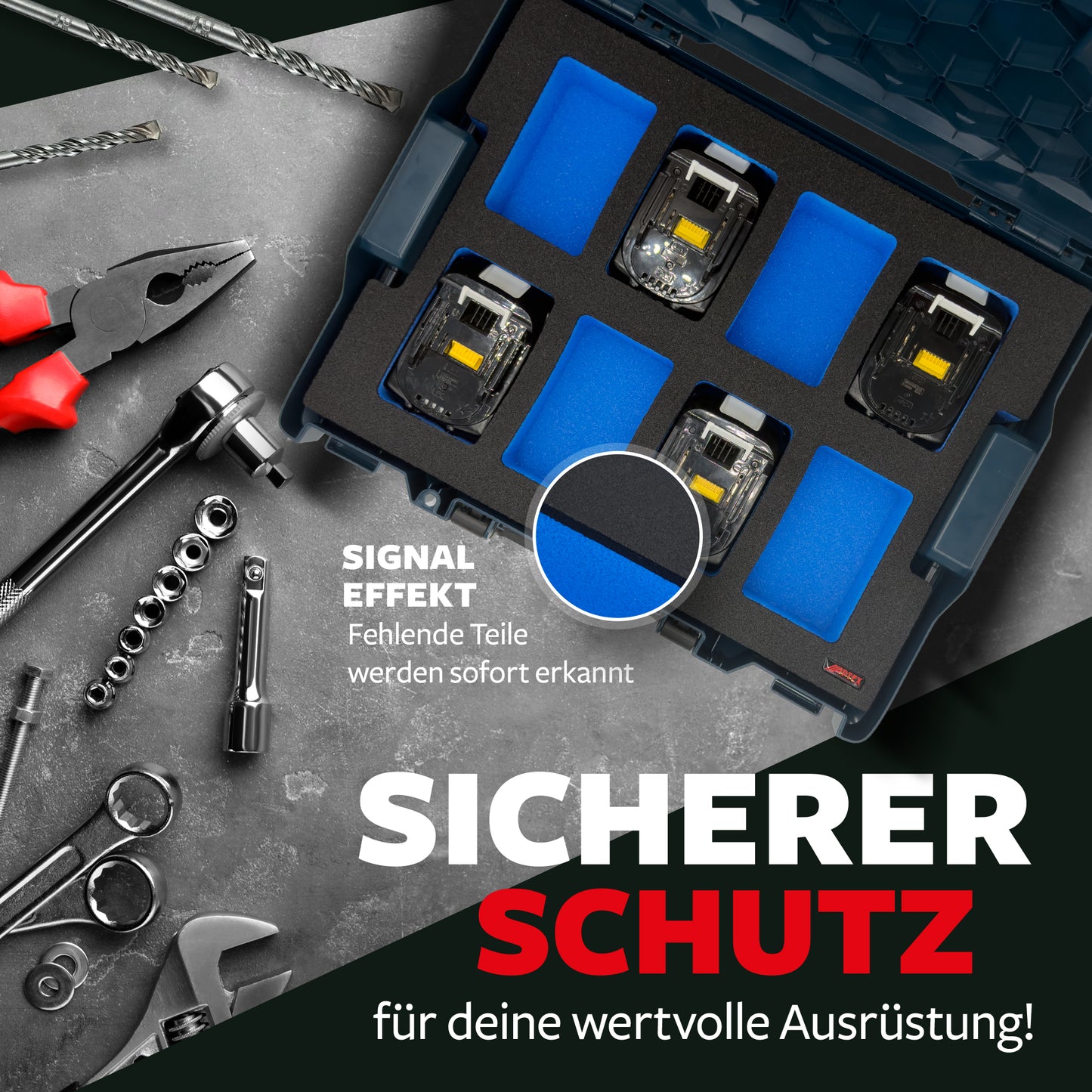 APTEX Makita Akku 18V Einlage für L-Boxx – Akku-Schaumeinlage – Made in Germany