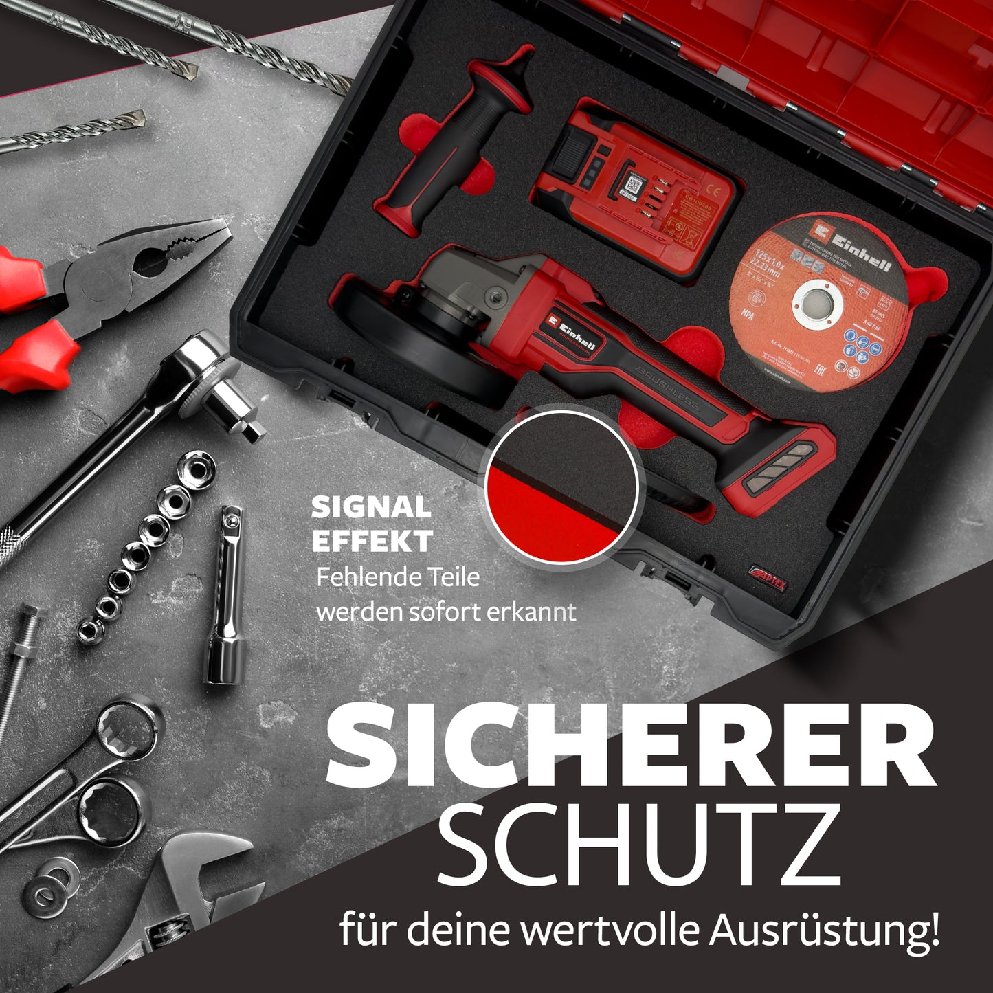 APTEX Einhell Winkelschleifer TP-AG 18/125 CE Q Li Einlage für E-Case S-F – Flex Schaumeinlage – Made in Germany