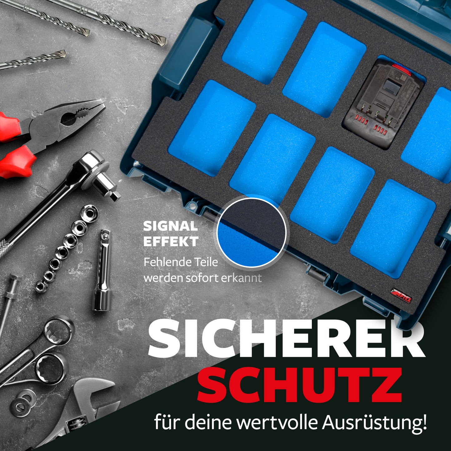 APTEX Bosch 8x GBA 18V Einlage für L-Boxx 102, 136 – Akku Schaumeinlage – Made in Germany