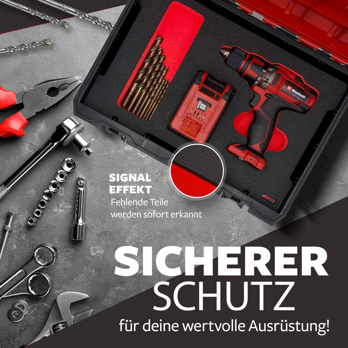APTEX Einhell TE-CD 18/40 Li Einlage für E-Case S-F – Akku-Bohrschrauber Schaumeinlage – Made in Germany