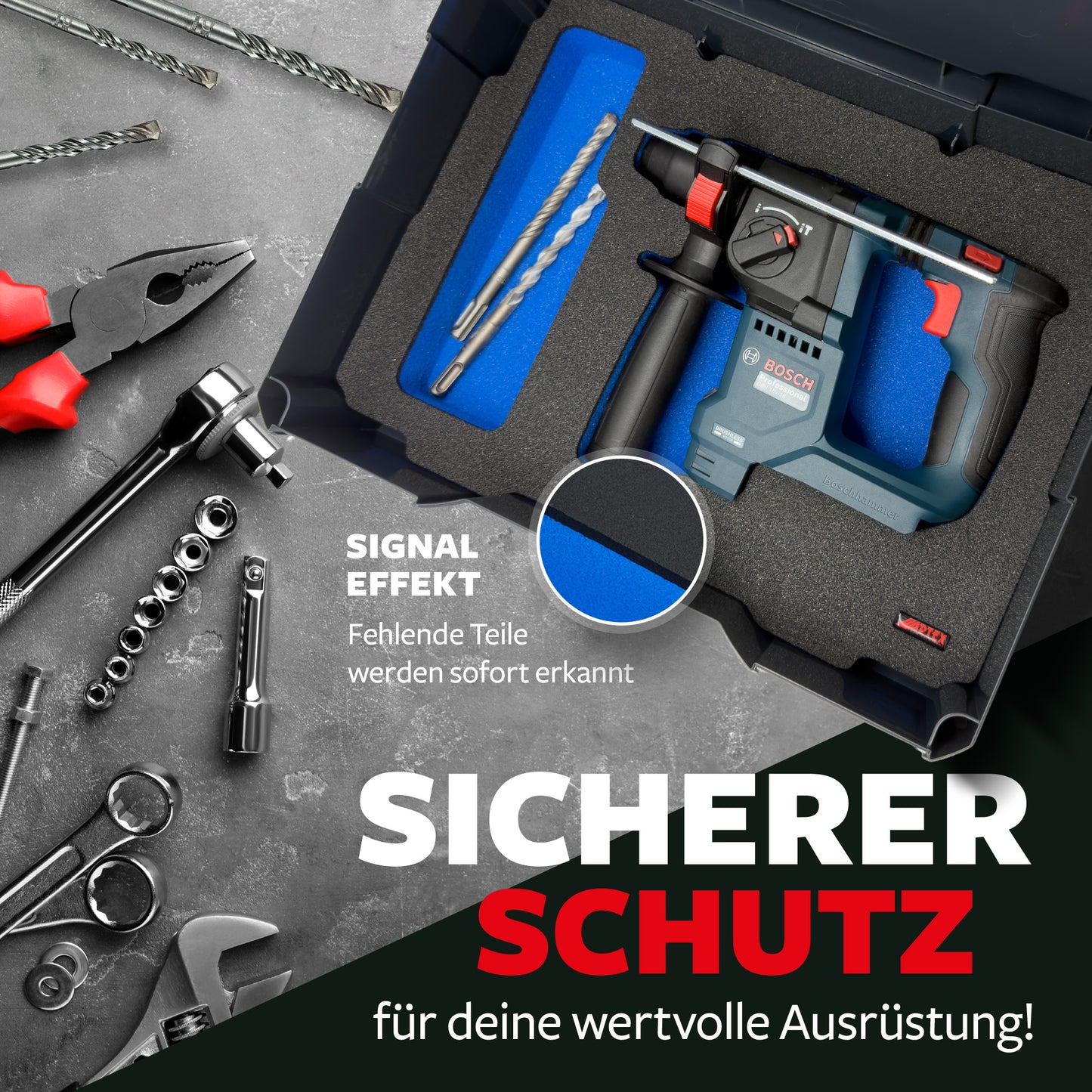 APTEX Bosch GBH 18V-18 Einlage für Tanos Systainer T-Loc 2 – Akku-Bohrhammer Schaumeinlage – Made in Germany