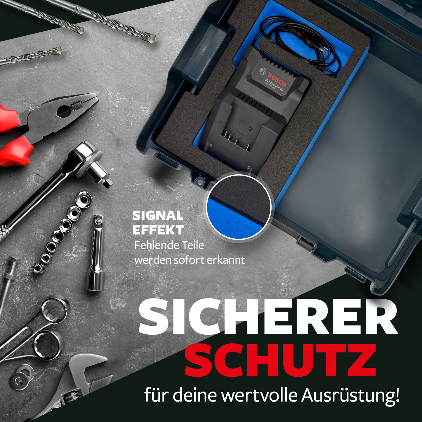 APTEX Bosch GAL 18V-40 Einlage für Bosch L-Boxx – Ladegerät Schaumeinlage – Made in Germany