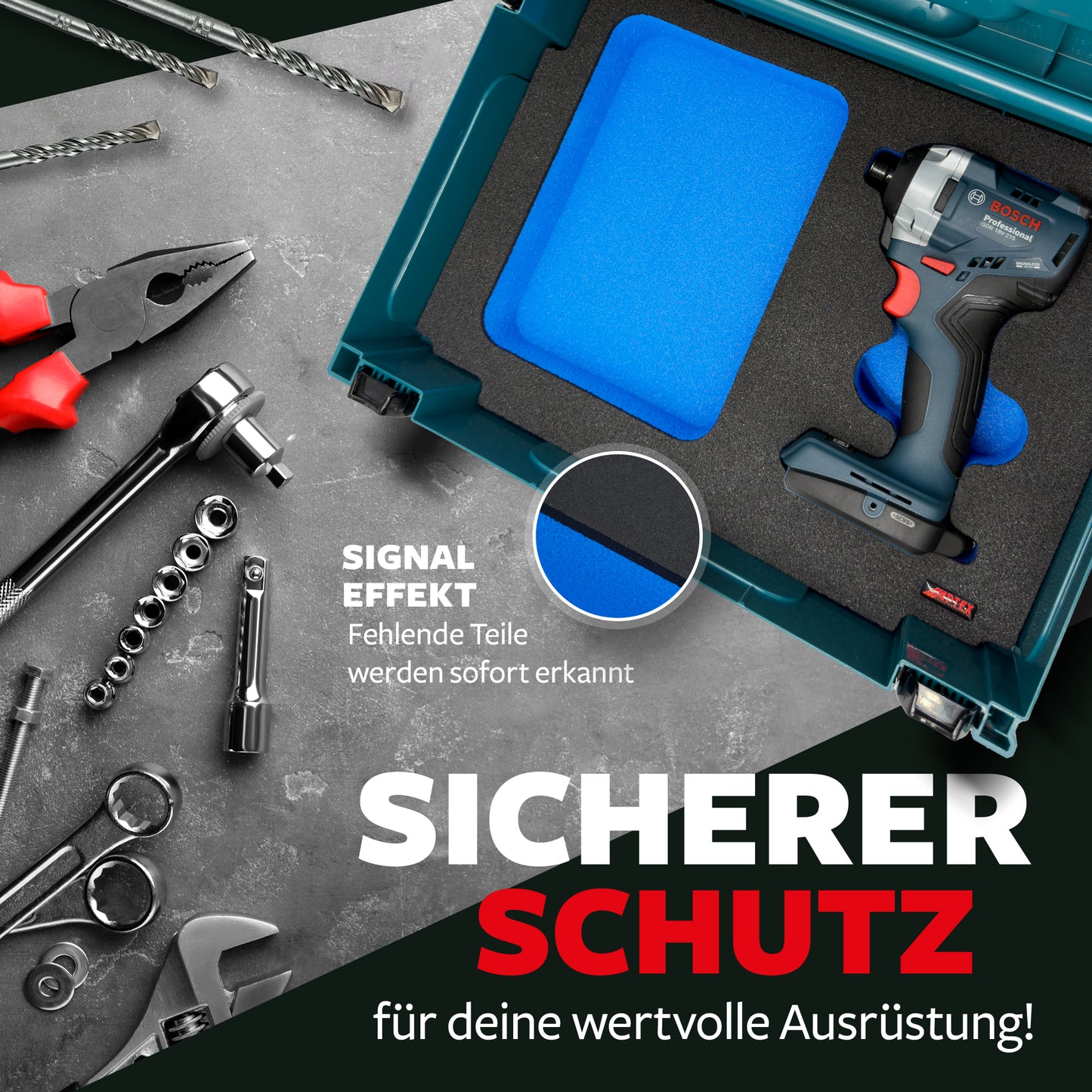 APTEX Bosch GDR 18V-215 Einlage für Makita MakPac Gr.2 – Schlagschrauber Schaumeinlage – Made in Germany