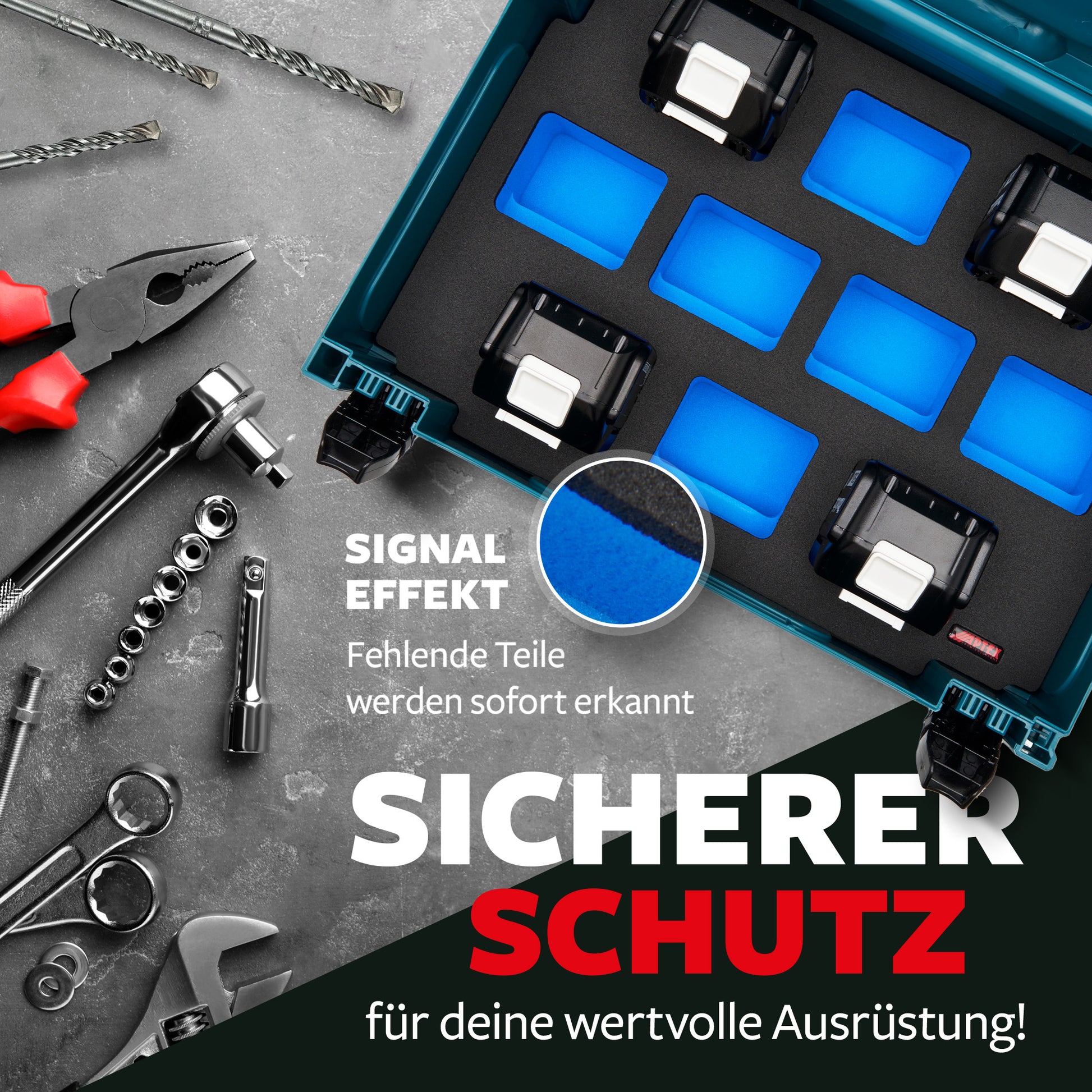 Schaumeinlage für Makita Akkus 18V (10x) für MakPac Gr. 2-3.