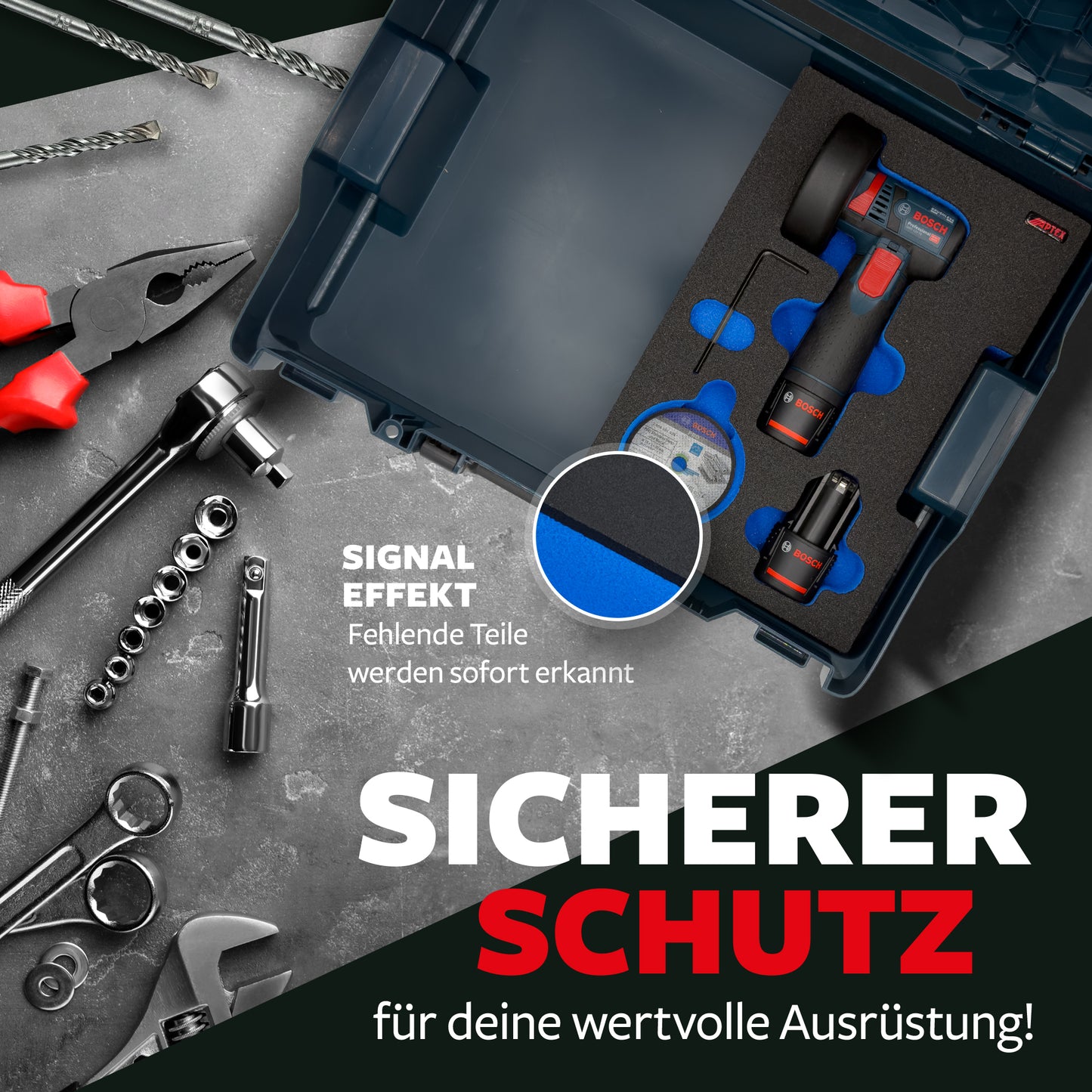 APTEX Bosch GWS 12V-76 Einlage für L-Boxx – Winkelschleifer Schaumeinlage - Made in Germany