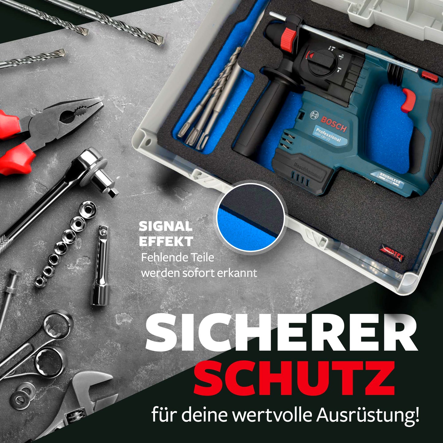 APTEX Bosch GBH 18V-22 Einlage für Tanos Systainer³ M – Akku-Bohrhammer Schaumeinlage – Made in Germany