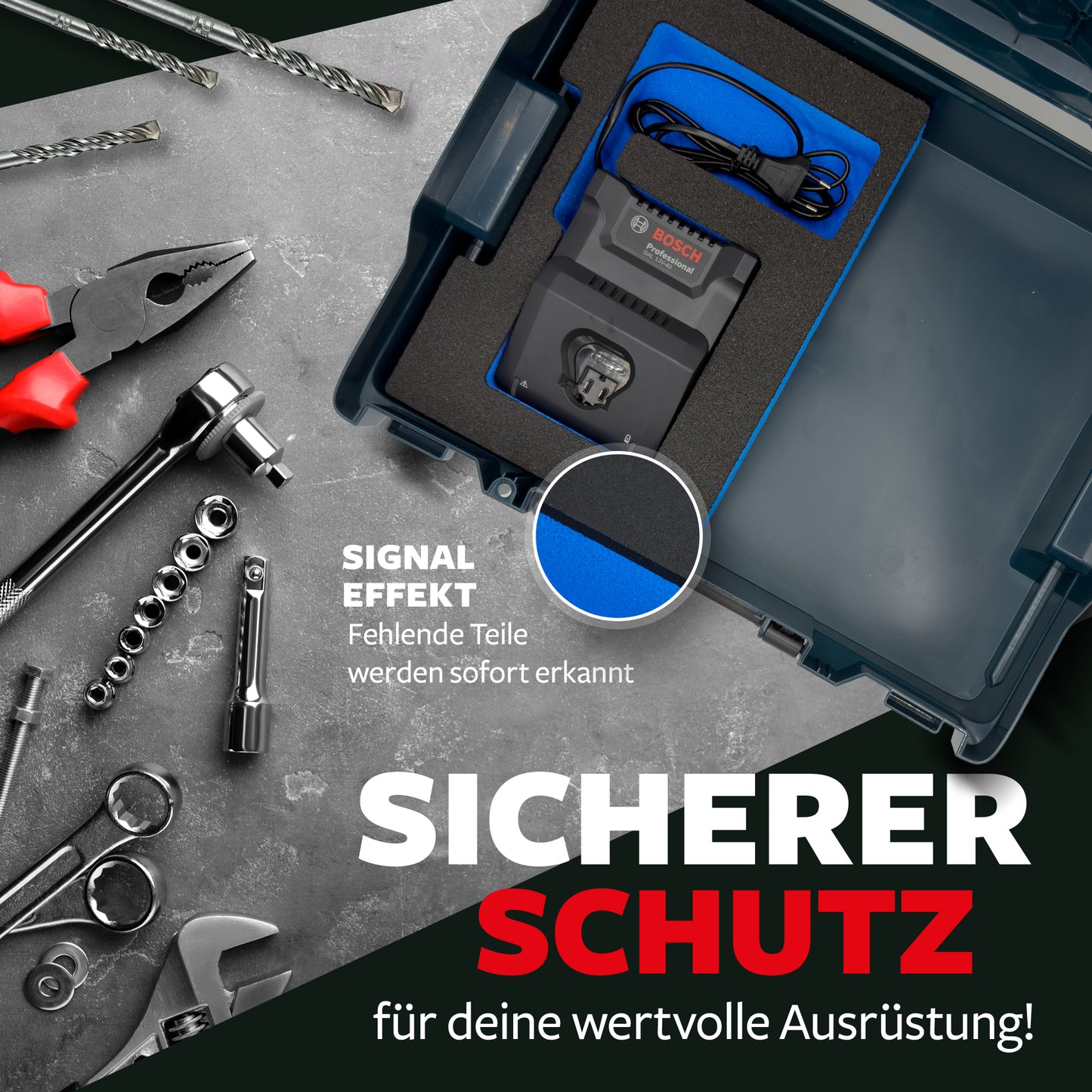 APTEX Bosch GAL 12V-40 Einlage für Bosch L-Boxx – Ladegerät Schaumeinlage – Made in Germany