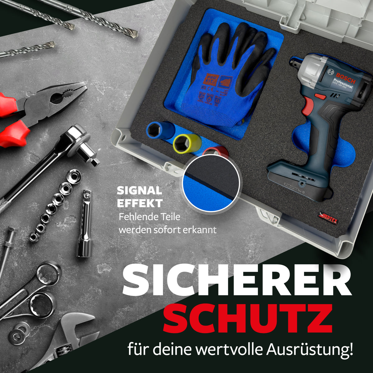 APTEX Bosch GDS 18V-350 Einlage für Systainer³ M – Schlagschrauber Schaumeinlage – Made in Germany