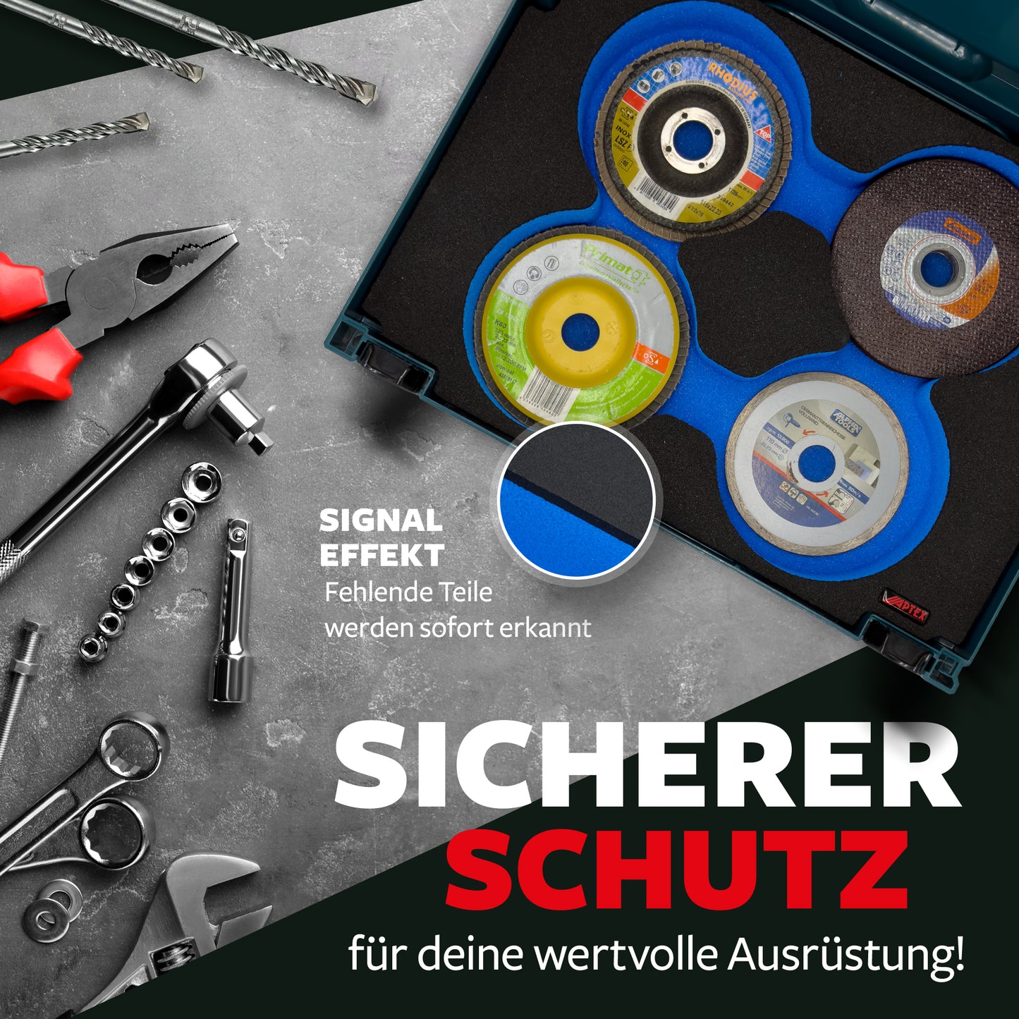 APTEX Einlage Trennscheiben für MakPac – Schleifscheiben Schaumeinlage – Made in Germany