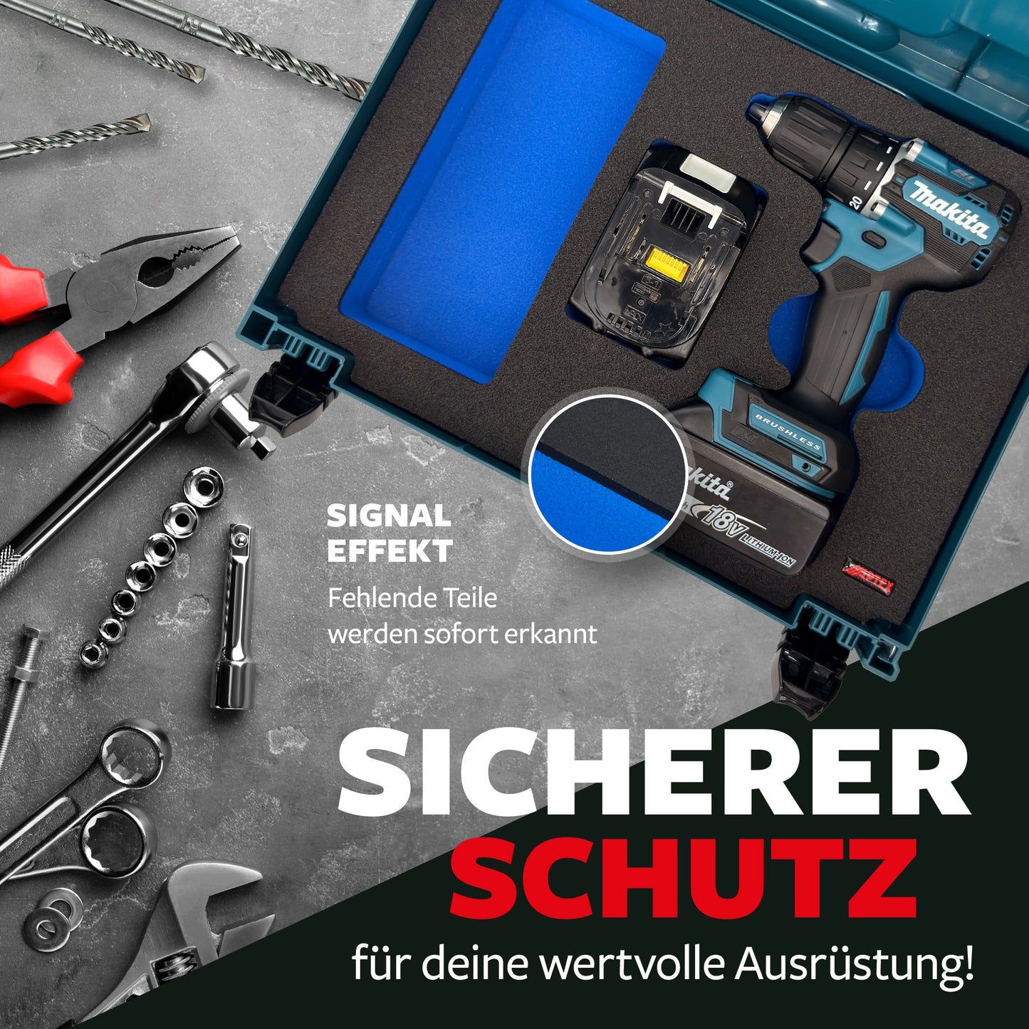 Schaumeinlage für den Makita Akku-Bohrschrauber DDF 487 für MakPac Gr. 1-2