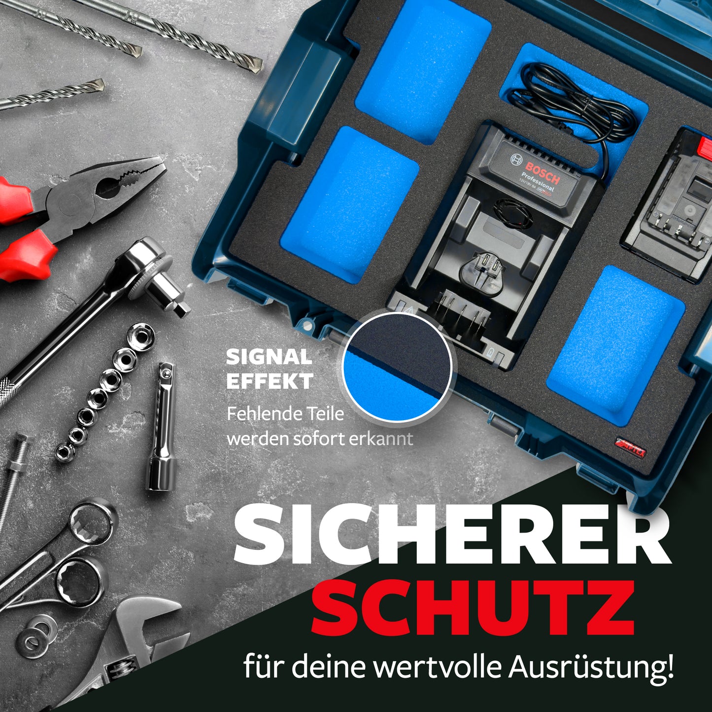 APTEX Bosch GAL 12V/18V-80 + Expert Akkus 18V Einlage für L-Boxx 136 – Akkus + Ladegerät Schaumeinlage – Made in Germany