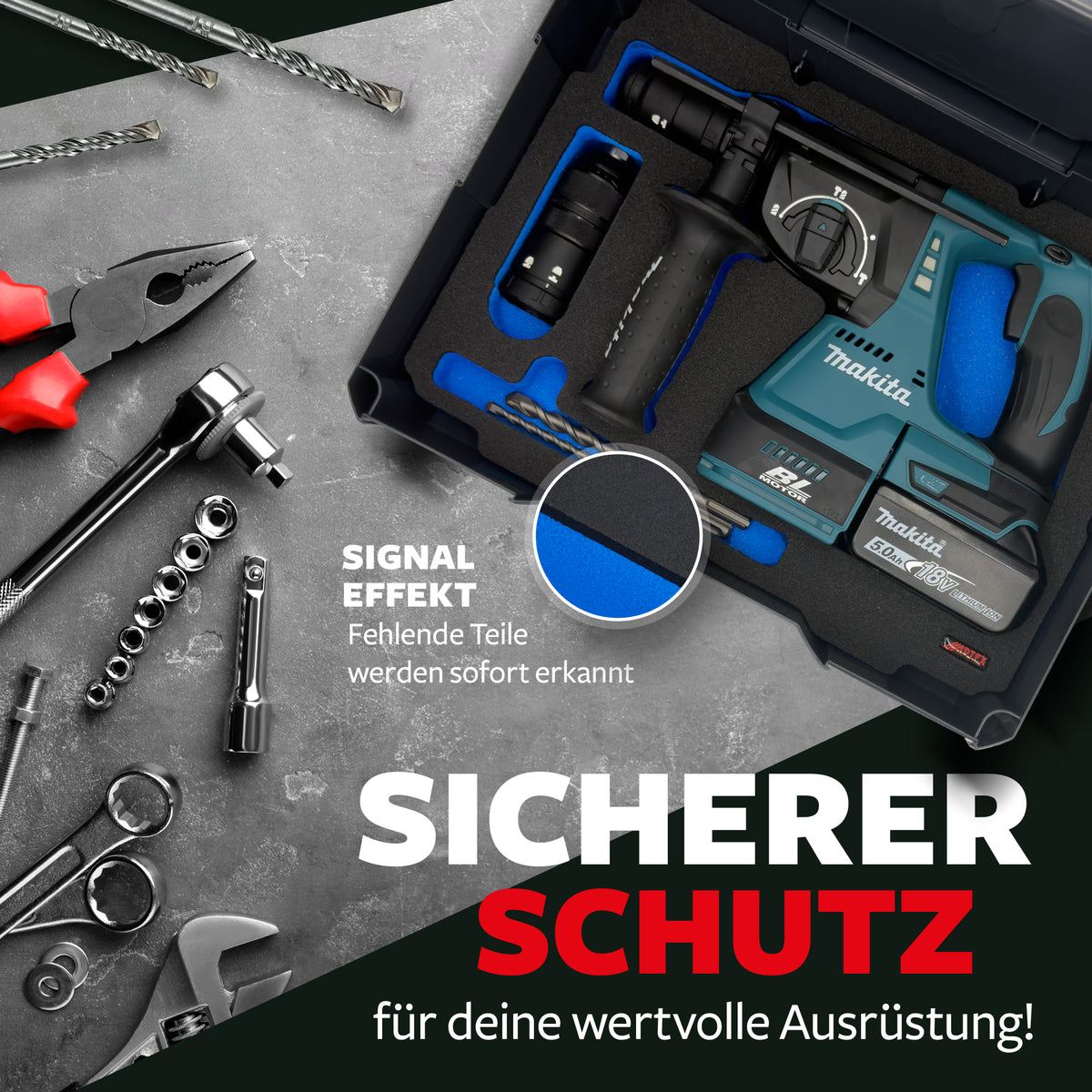 APTEX Makita DHR 243 Einlage für Systainer T-Loc 2 – Akku-Bohrhammer Schaumeinlage – Made in Germany