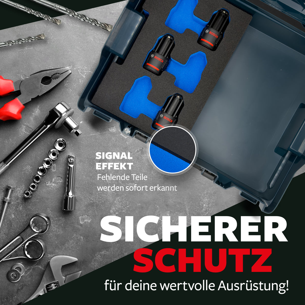 APTEX Bosch Akkus 12V 2Ah-3Ah Einlage für Bosch L-Boxx – Schaumeinlage – Made in Germany