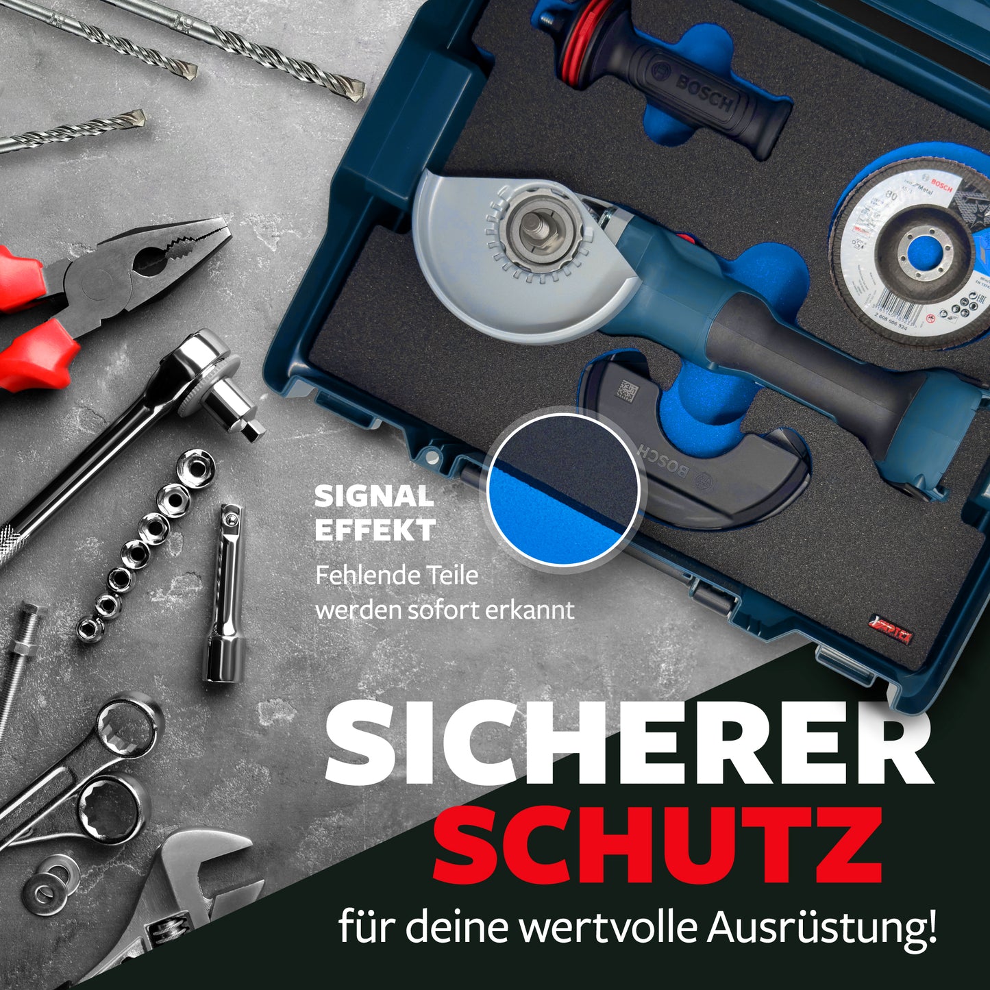 APTEX Bosch GWS 18V-11 (S) Einlage für L-Boxx 136 – Winkelschleifer Schaumeinlage – Made in Germany