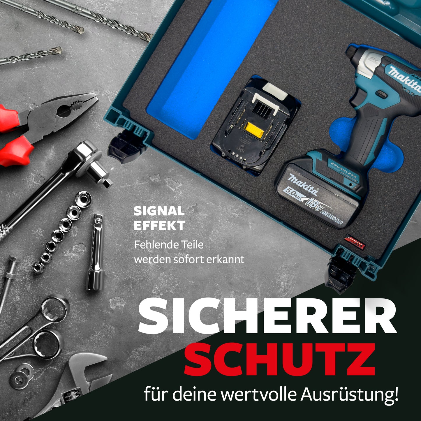 APTEX Makita DTD 157 Einlage für MakPac Gr. 1-2 – Akku-Schlagschrauber Schaumeinlage – Made in Germany
