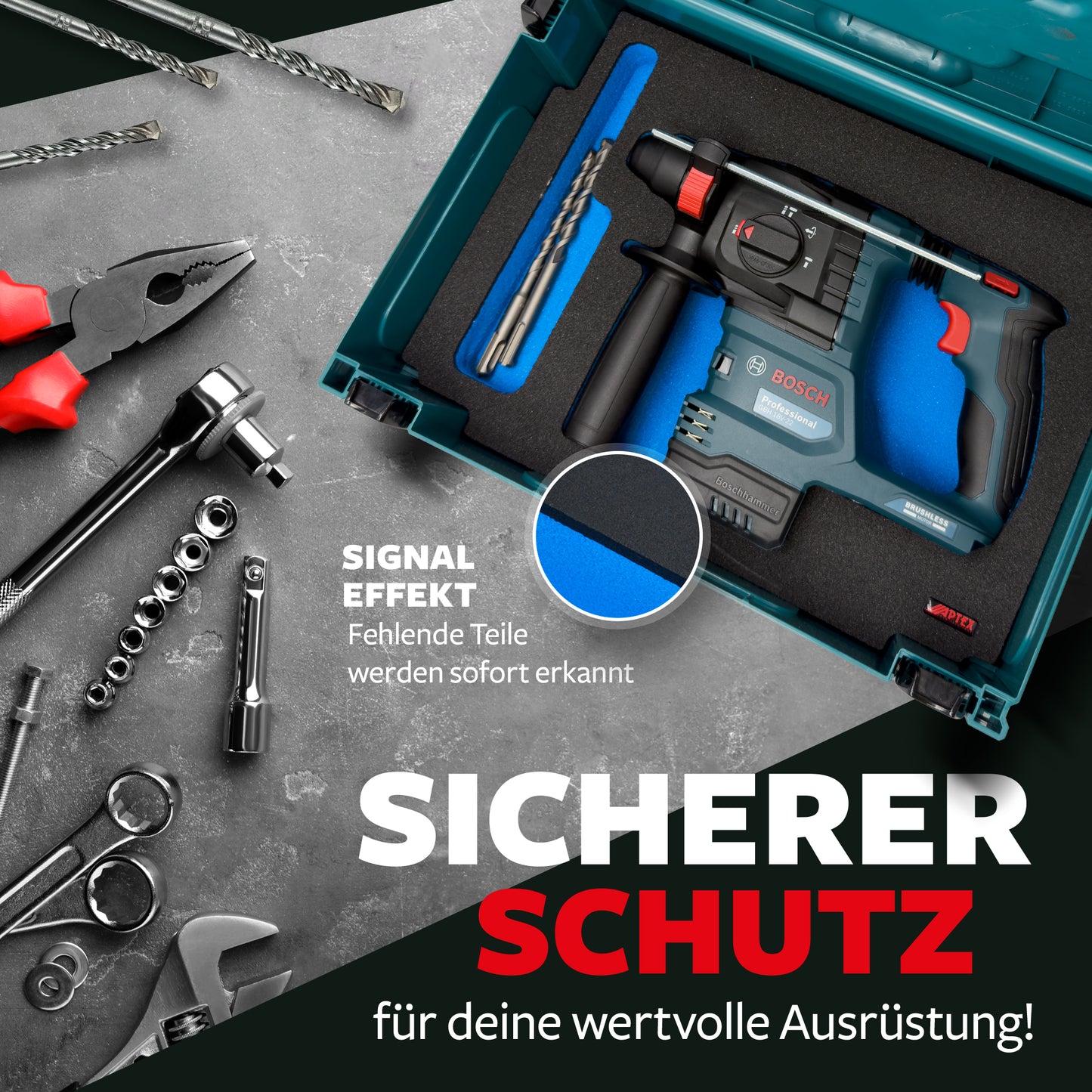 APTEX Bosch GBH 18V-22 Einlage für Makita MakPac Gr. 2 – Akku-Bohrhammer Schaumeinlage – Made in Germany