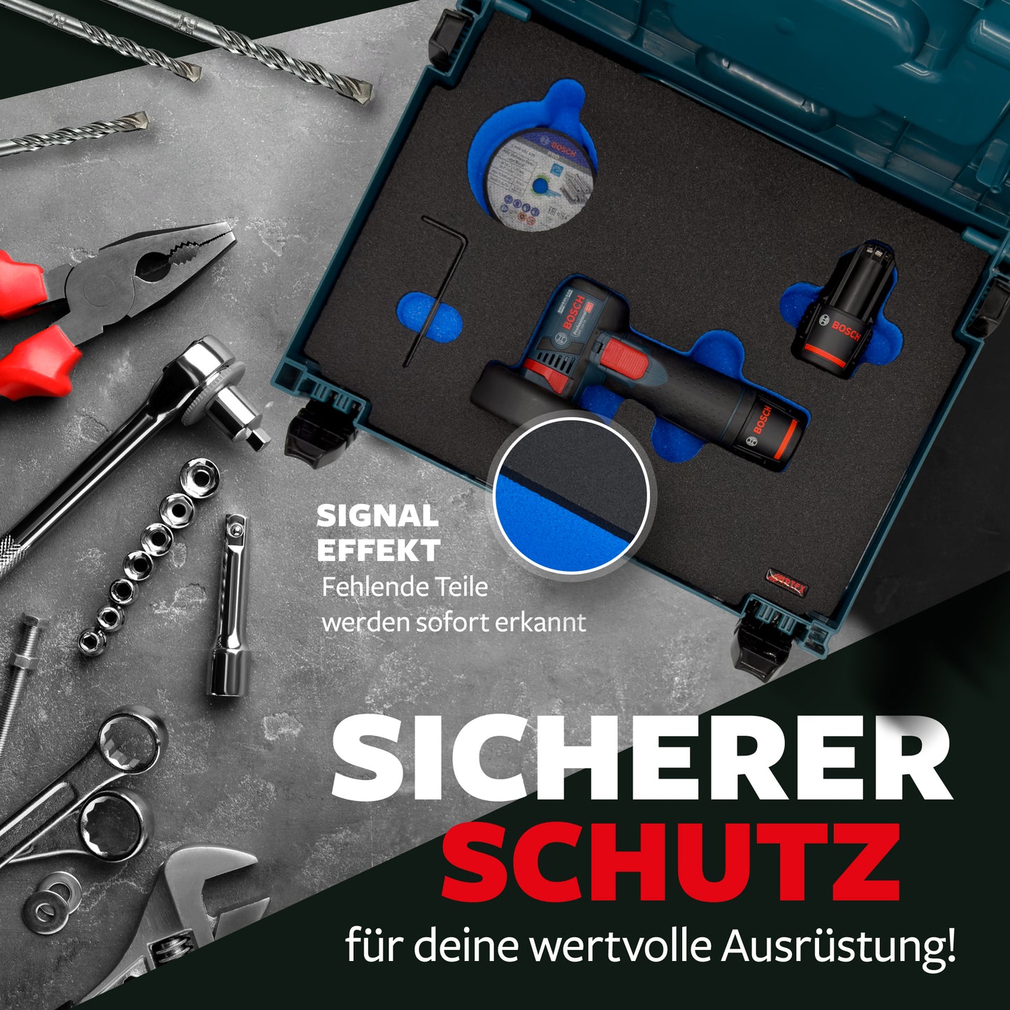 APTEX Bosch GWS 12V-76 Einlage für MakPac – Winkelschleifer Schaumeinlage - Made in Germany