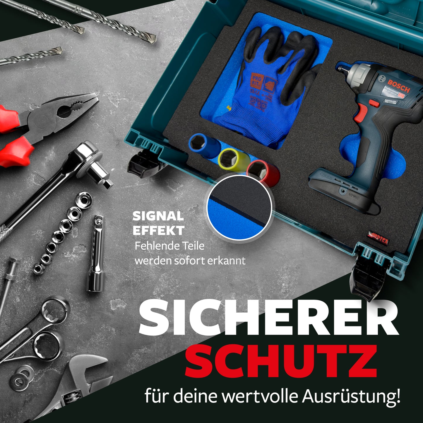 APTEX Bosch GDS 18V-330 HC Einlage für Makita MakPac Gr.2 – Schlagschrauber Schaumeinlage – Made in Germany