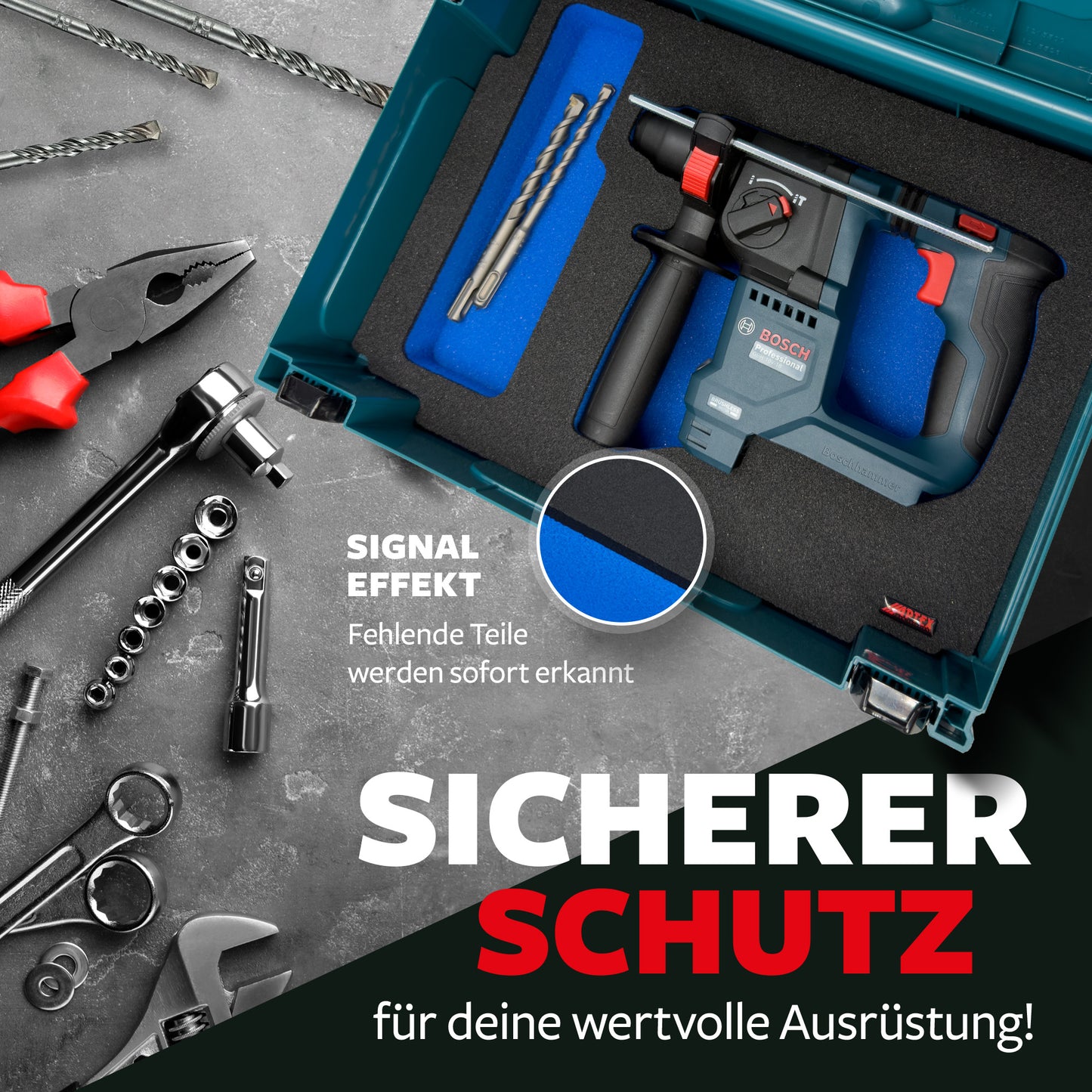 APTEX Bosch GBH 18V-18 Einlage für Makita MakPac Gr. 2 – Akku-Bohrhammer Schaumeinlage – Made in Germany