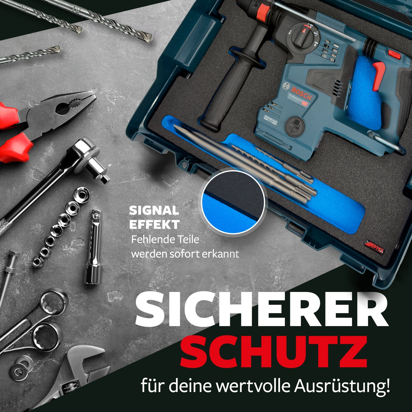 APTEX Bosch GBH 18V-28 Einlage für L-Boxx 136 – Akku-Bohrhammer Schaumeinlage – Made in Germany