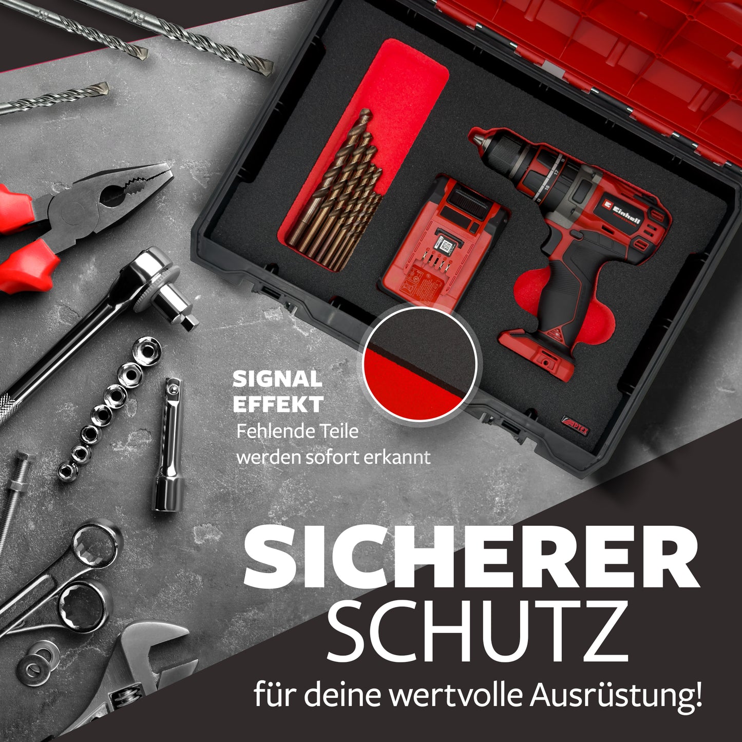 APTEX Einhell TP-CD 18/50 Li-i BL Einlage für E-Case S-F – Akku-Schlagbohrschrauber Schaumeinlage – Made in Germany