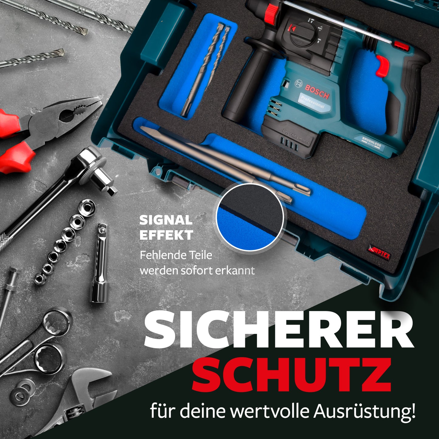 APTEX Bosch GBH 18V-22 Einlage für L-Boxx 136 – Akku-Bohrhammer Schaumeinlage – Made in Germany