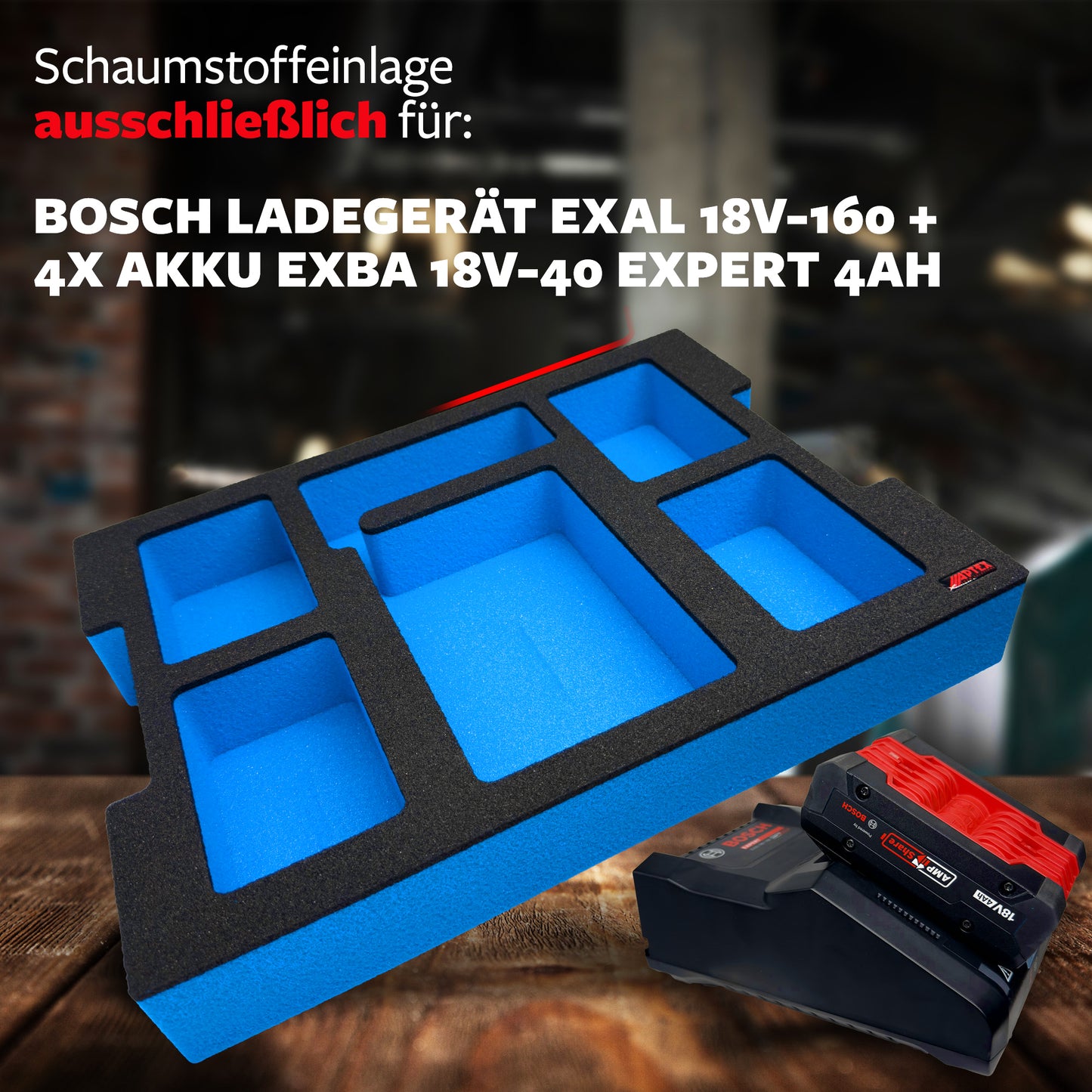 APTEX Bosch 18V-160 + Expert Akkus 18V Einlage für L-Boxx 136 – Akkus + Ladegerät Schaumeinlage – Made in Germany