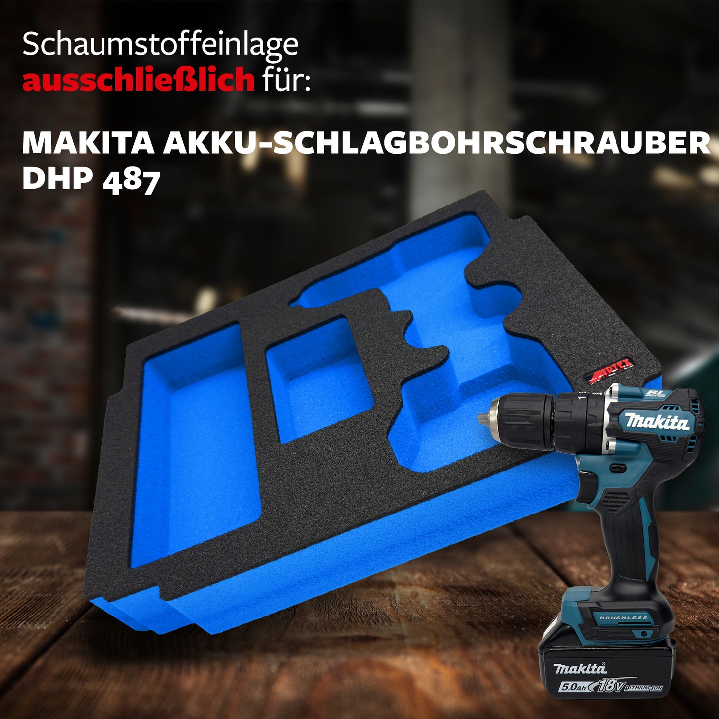 Schaumeinlage für den Makita Akku-Schlagbohrschrauber DHP 487 für MakPac Gr. 1-2