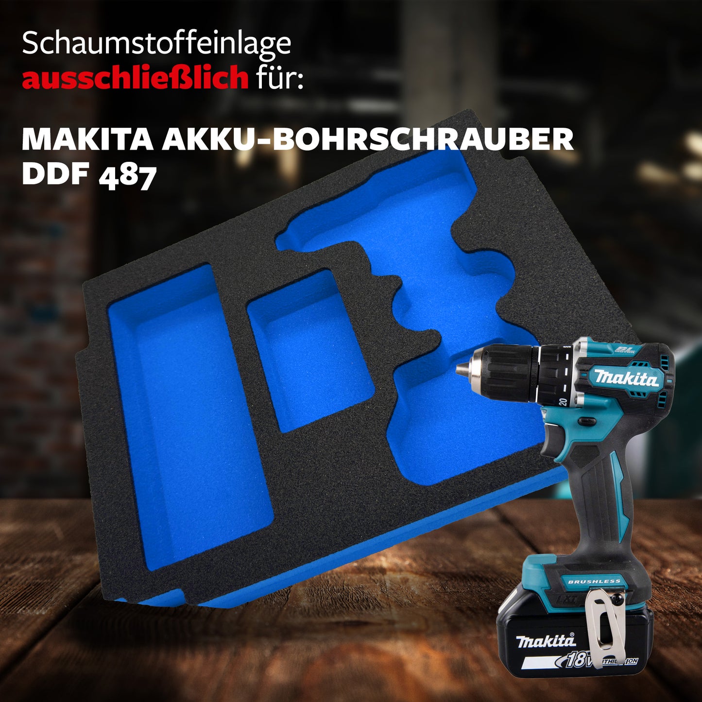 Schaumeinlage für den Makita Akku-Bohrschrauber DDF 487 für MakPac Gr. 1-2