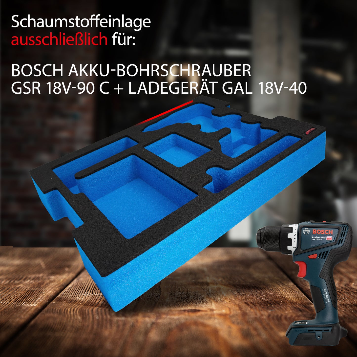 APTEX Bosch GSR 18V-90 C + Ladegerät GAL 18V-40 Einlage für L-Boxx 136 – Bohrschrauber Schaumeinlage - Made in Germany