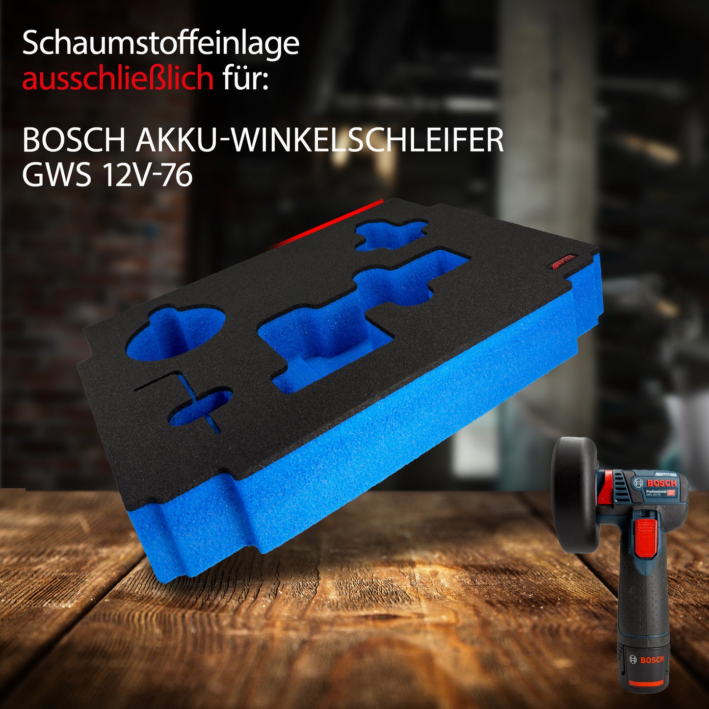APTEX Bosch GWS 12V-76 Einlage für MakPac – Winkelschleifer Schaumeinlage - Made in Germany