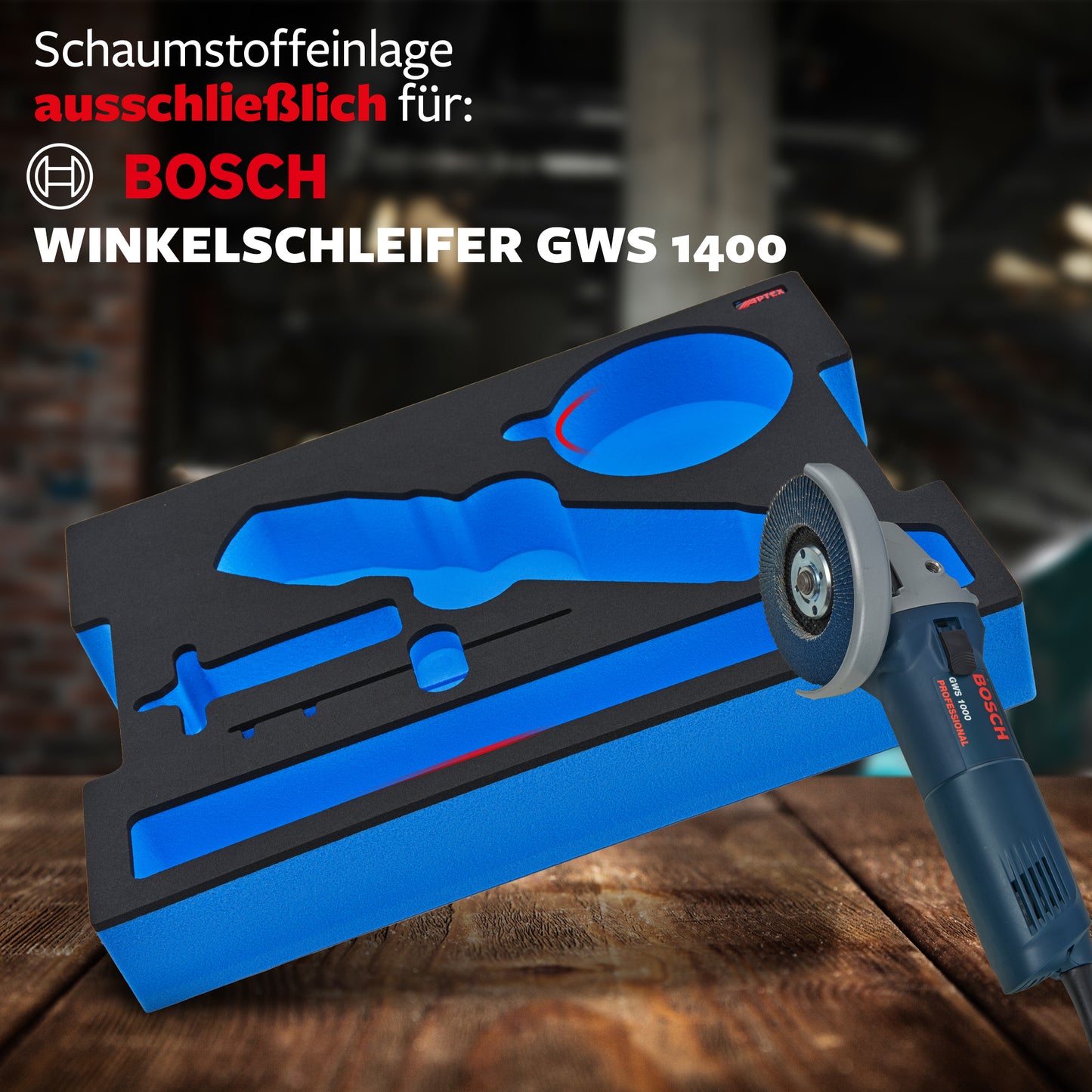APTEX Bosch GWS 1400 Einlage für L-Boxx 136 – Winkelschleifer Schaumeinlage – Made in Germany