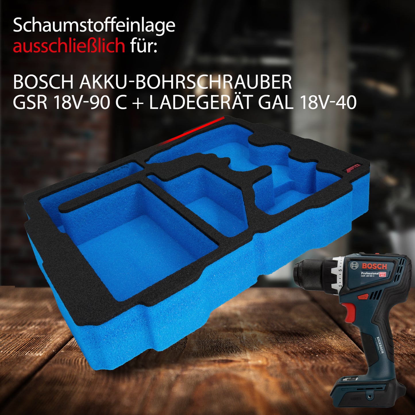 APTEX Bosch GSR 18V-90 C + Ladegerät GAL 18V-40 Einlage für Systainer T-Loc 2 – Bohrschrauber Schaumeinlage - Made in Germany