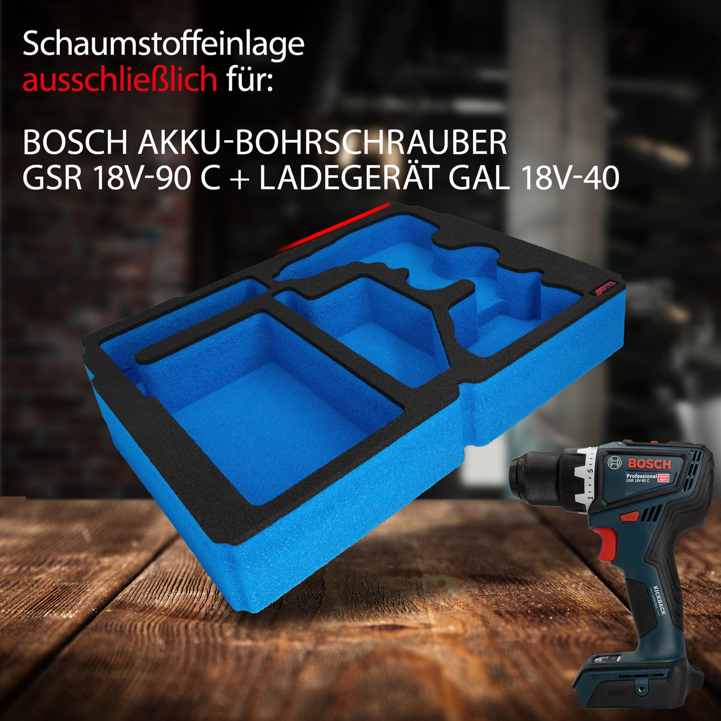 APTEX Bosch GSR 18V-90 C + Ladegerät GAL 18V-40 Einlage für Systainer³ M – Bohrschrauber Schaumeinlage - Made in Germany