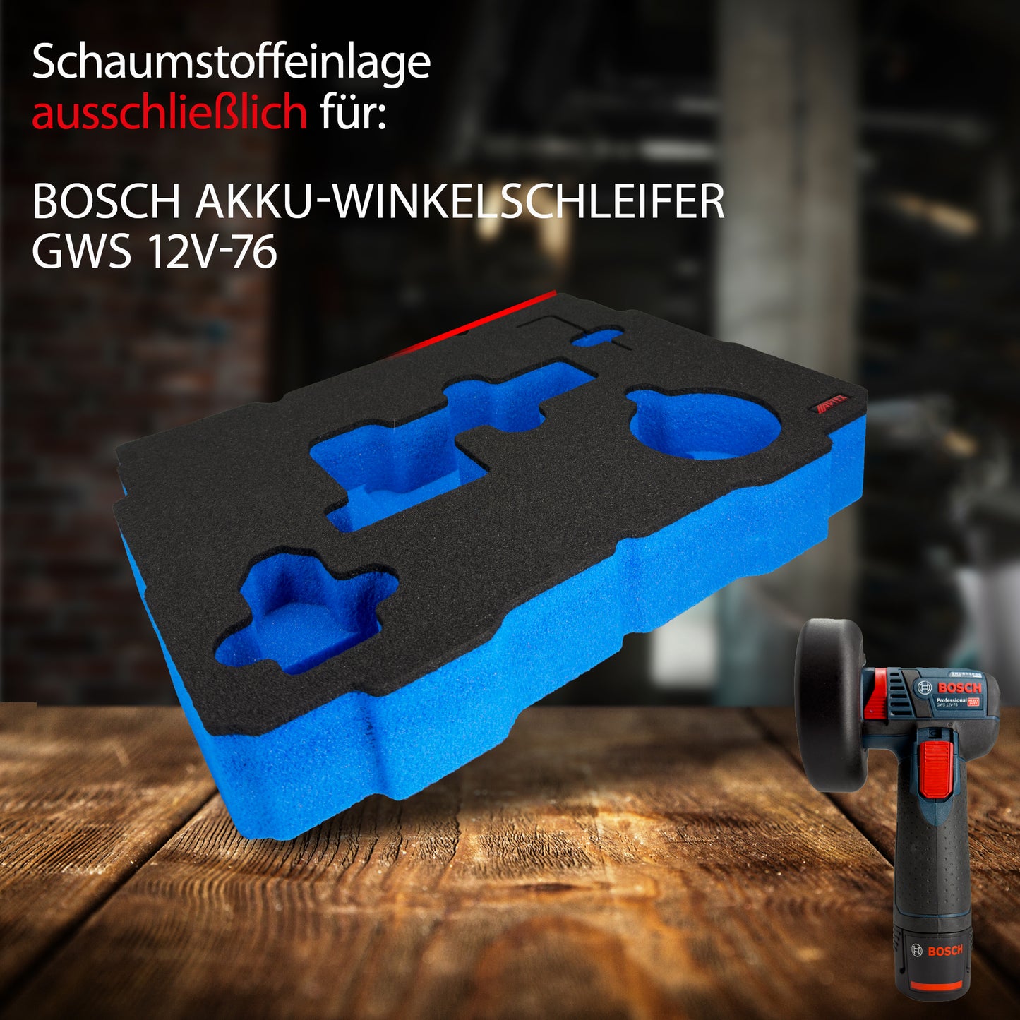 APTEX Bosch GWS 12V-76 Einlage für Systainer T-Loc 2 – Winkelschleifer Schaumeinlage - Made in Germany