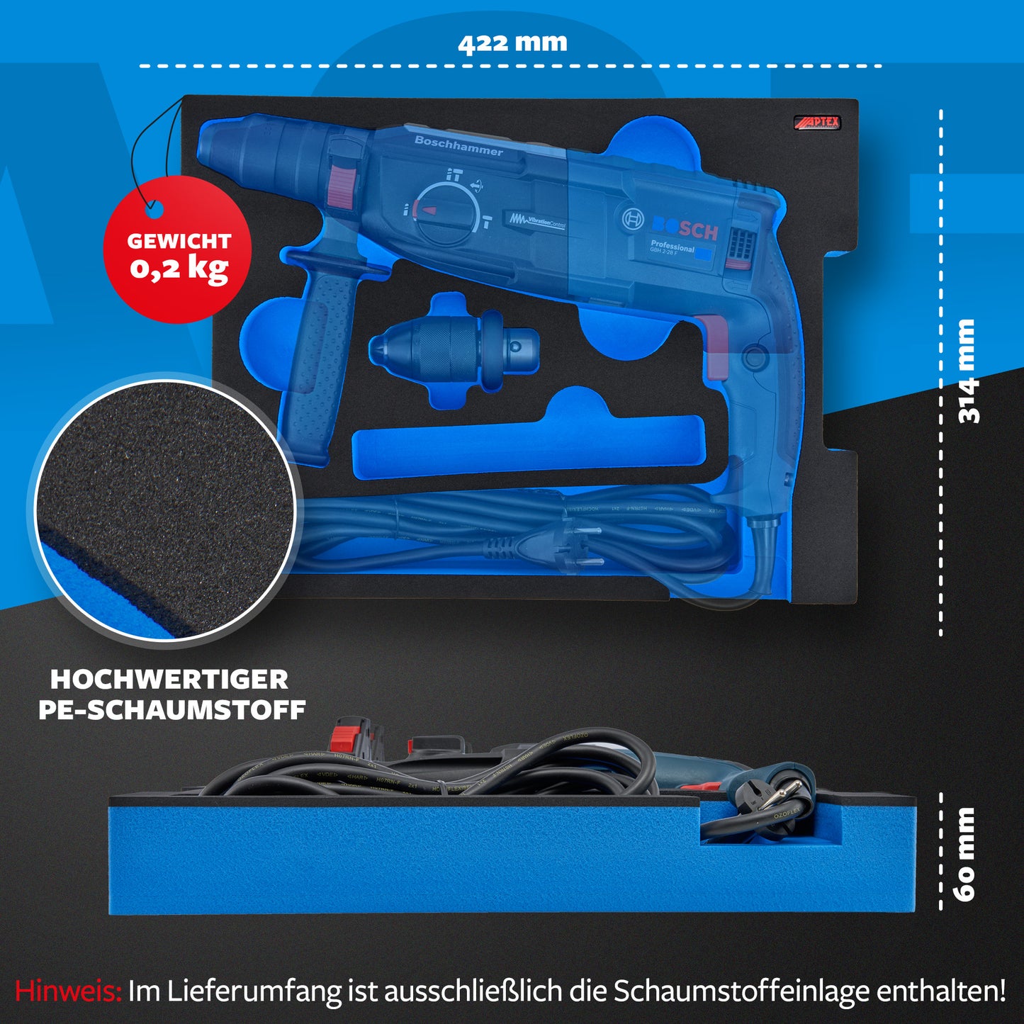 Schaumeinlage Bosch Professional Bohrhammer GBH 2-28 F für neue Bosch L-Boxx 136.