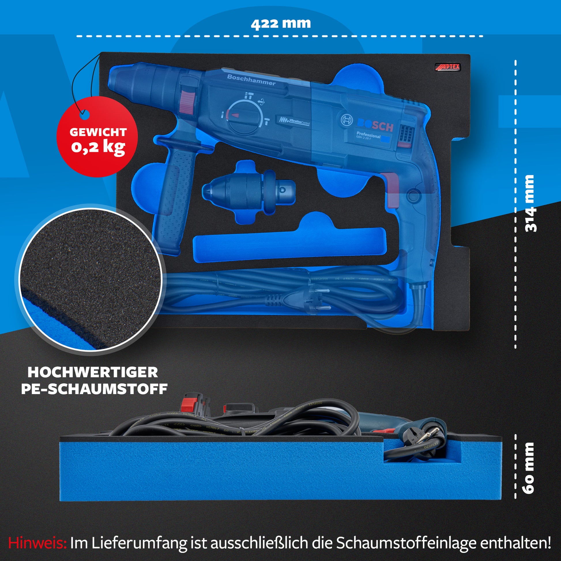Schaumeinlage Bosch Professional Bohrhammer GBH 2-28 F für neue Bosch L-Boxx 136.