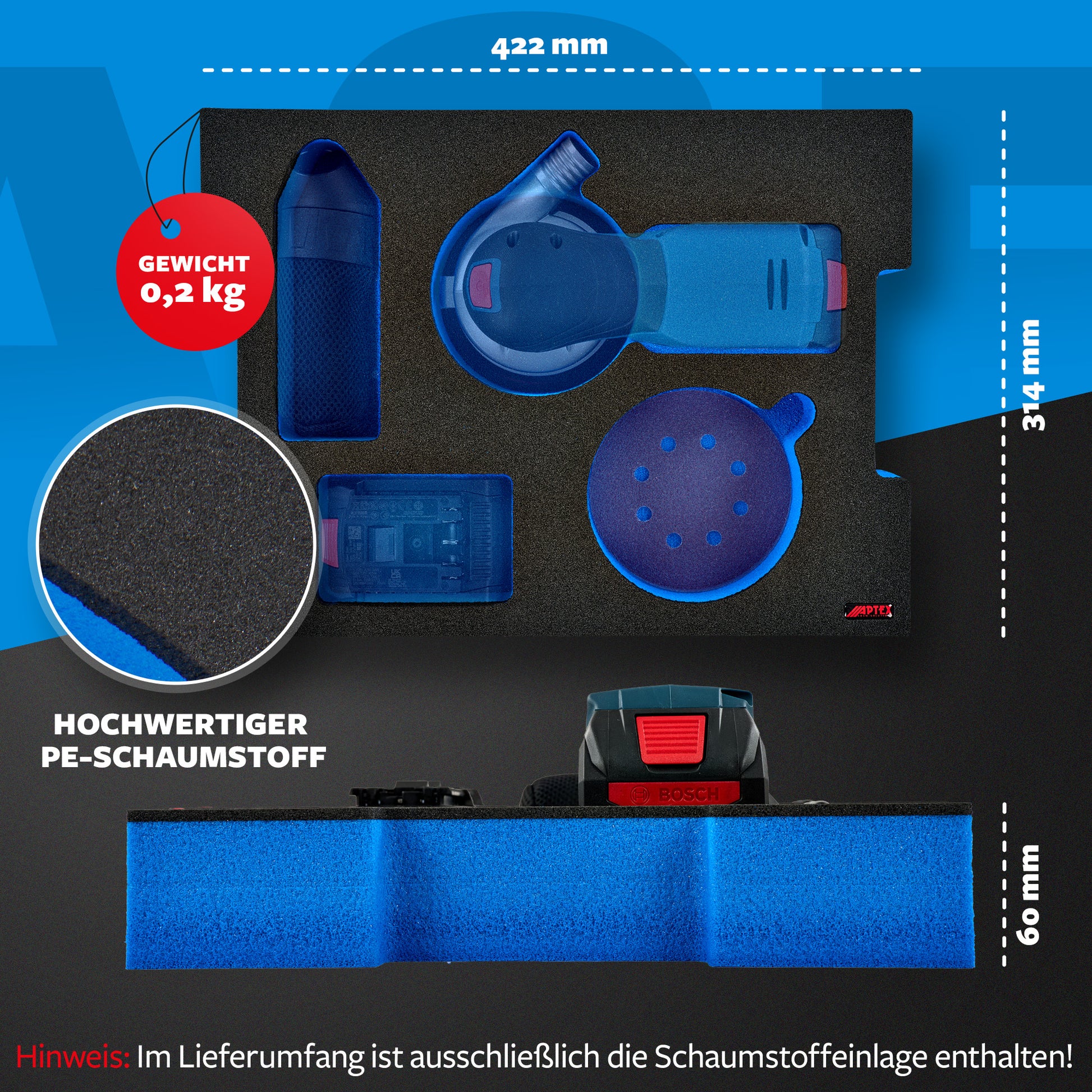 Schaumeinlage für Bosch Akku-Exzenterschleifer GEX 18V-125 für neue Bosch L-Boxx 136.