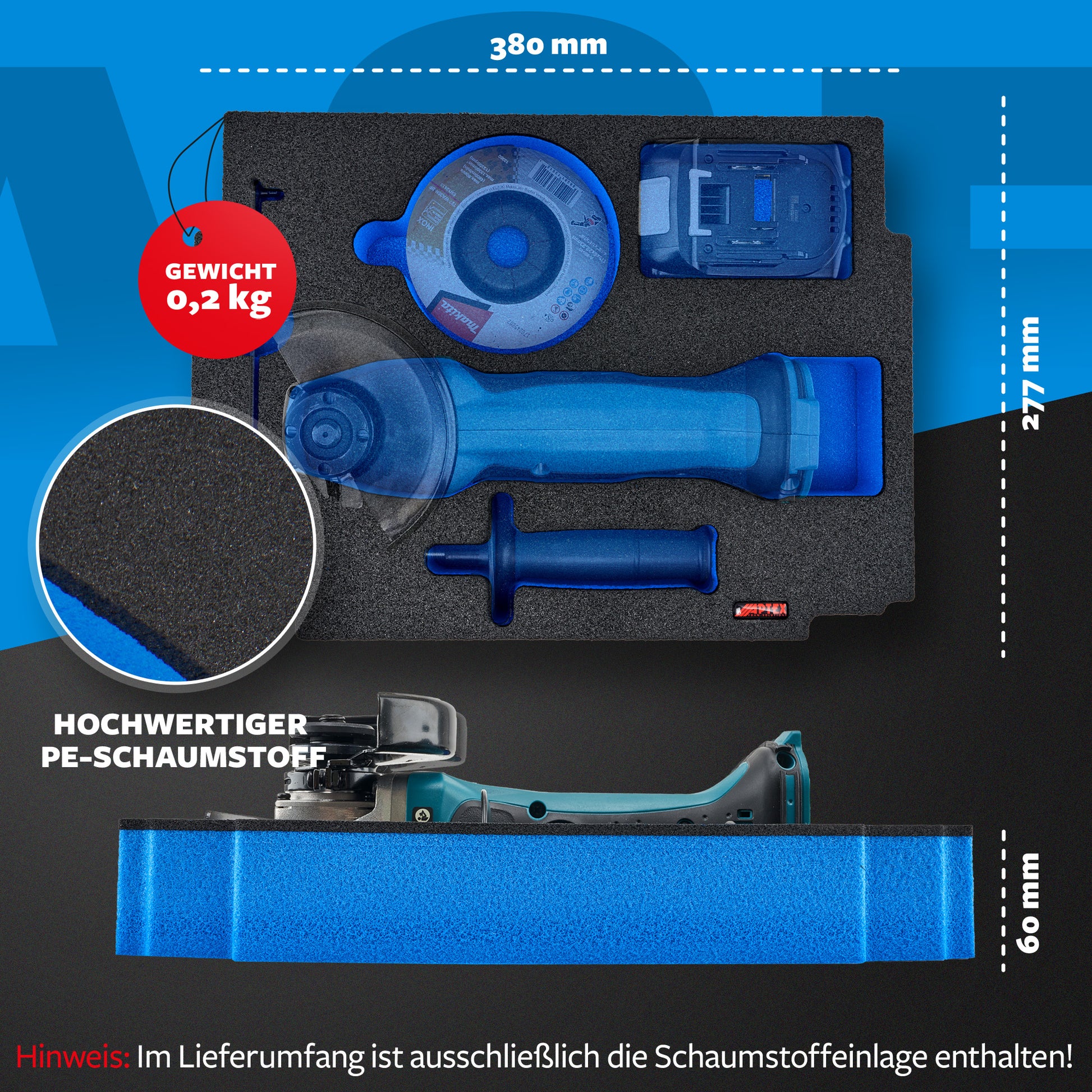 Schaumeinlage für Makita Akku-Winkelschleifer DGA 452 für MakPac Gr. 2-3.