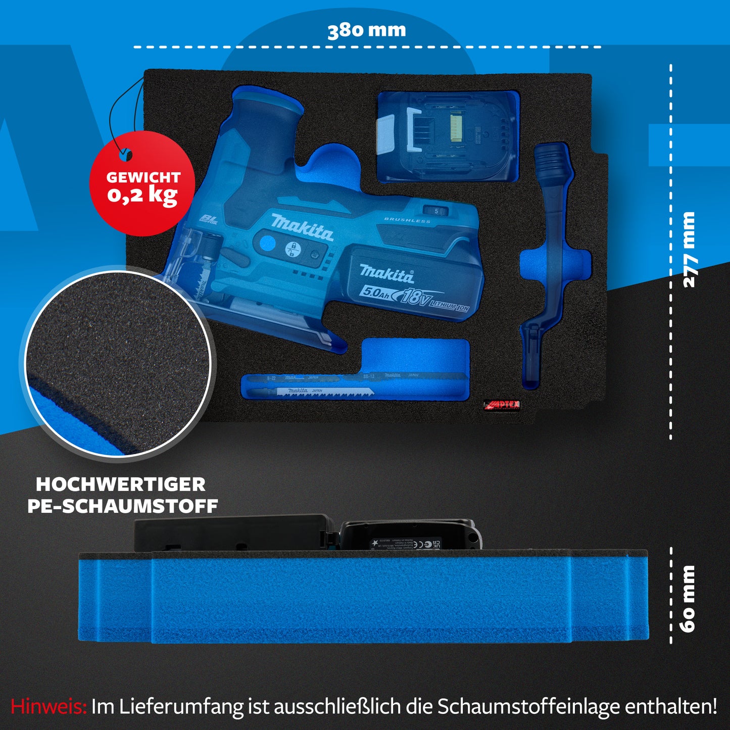 Schaumeinlage für Makita Akku- Pendelhubstichsäge DJV 185 für MakPac Gr. 2-3.