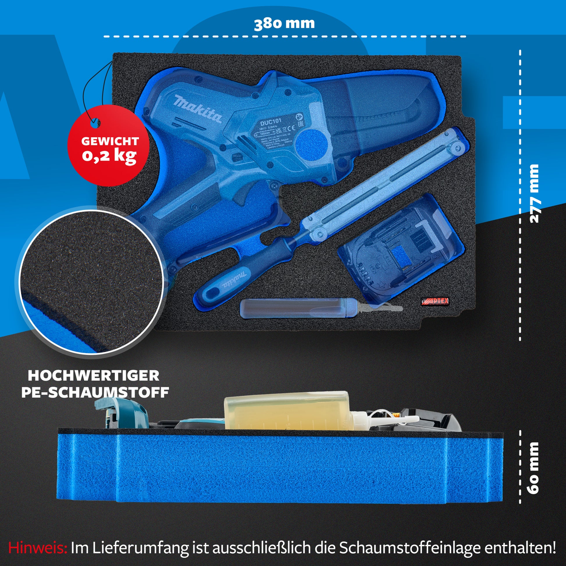 Schaumeinlage für Makita Akku-Astsäge DUC 101 für MakPac Gr. 2-3.