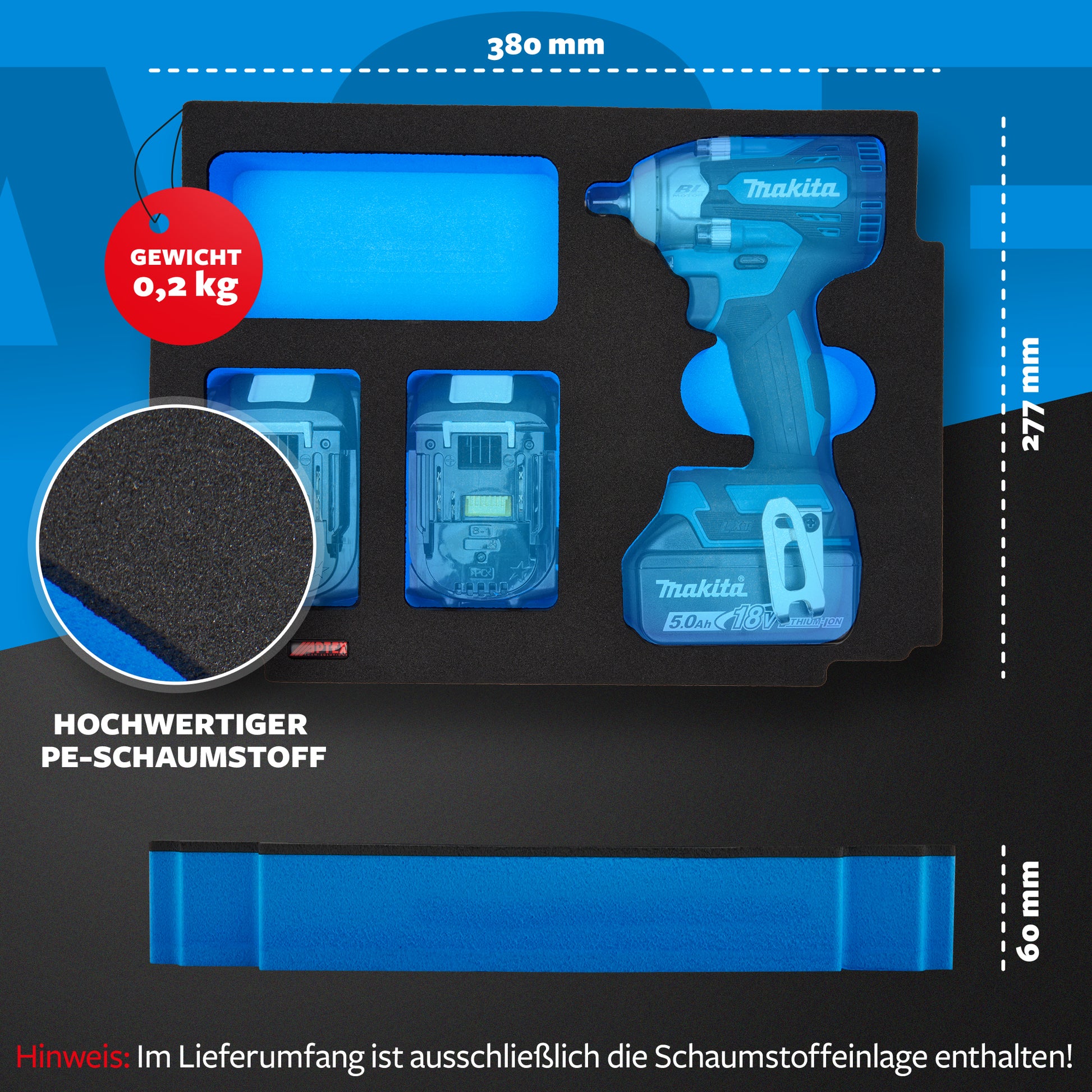Schaumeinlage für Makita Akku- Schlagschrauber DTW 300 für MakPac Gr. 1-3 - APTEX