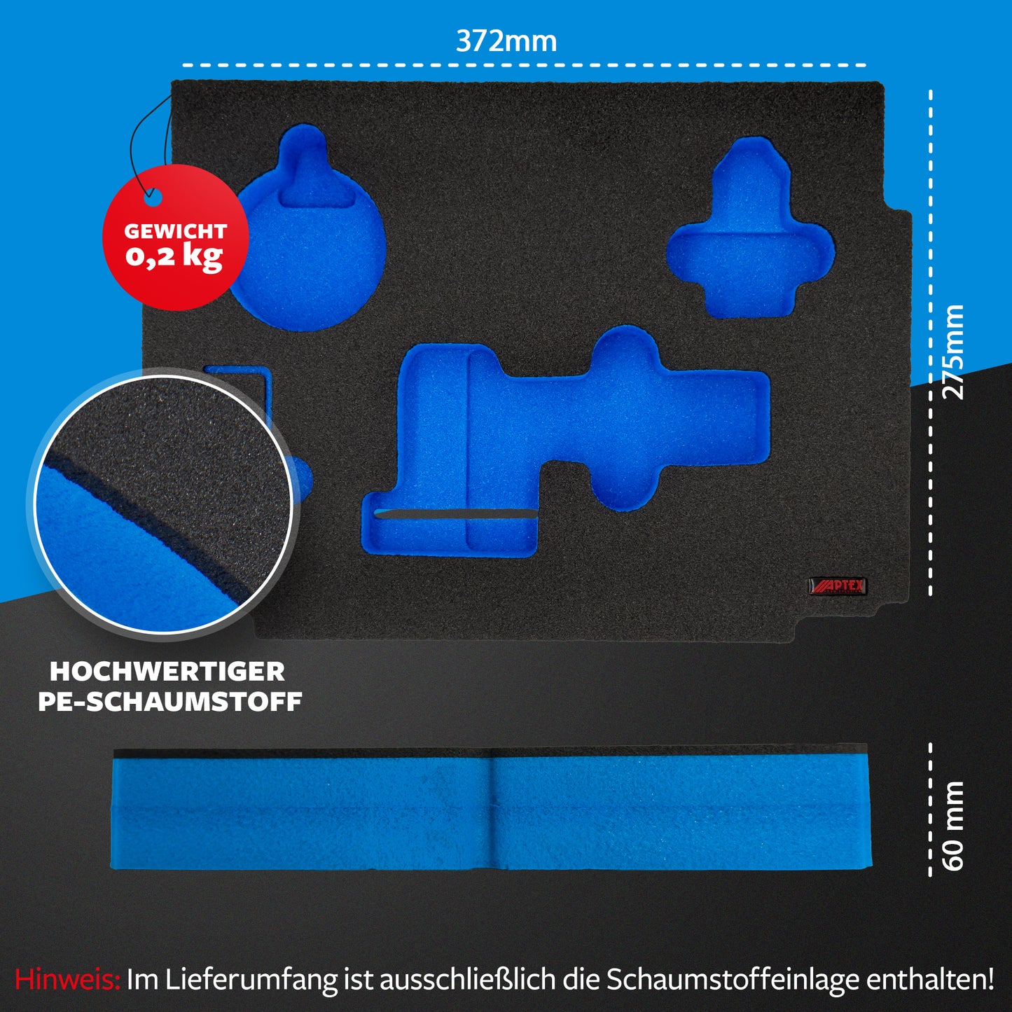 APTEX Bosch GWS 12V-76 Einlage für MakPac – Winkelschleifer Schaumeinlage - Made in Germany