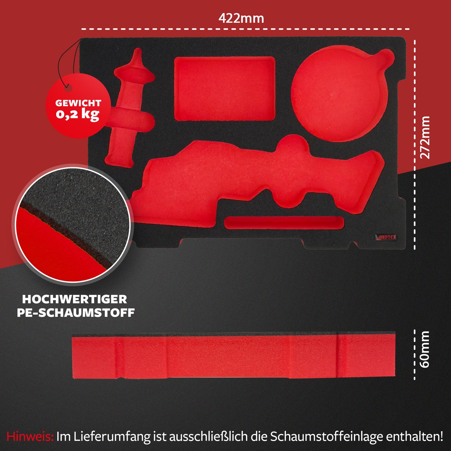 APTEX Einhell Winkelschleifer TP-AG 18/125 CE Q Li Einlage für E-Case S-F – Flex Schaumeinlage – Made in Germany