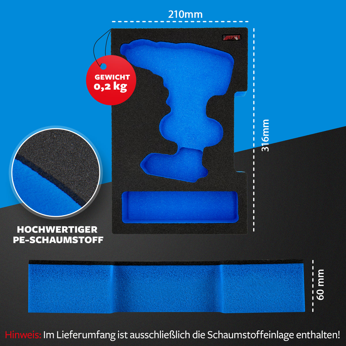 APTEX Bosch GSR 18V-90 C Einlage für L-Boxx – Bohrschrauber Schaumeinlage - Made in Germany