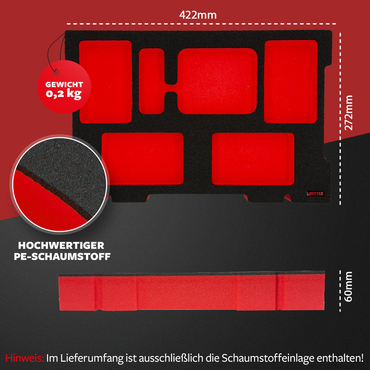 APTEX Einhell Ladegerät PXC 3.0A Einlage für E-Case S-F – 18V Akkus und Ladegrät Schaumeinlage – Made in Germany