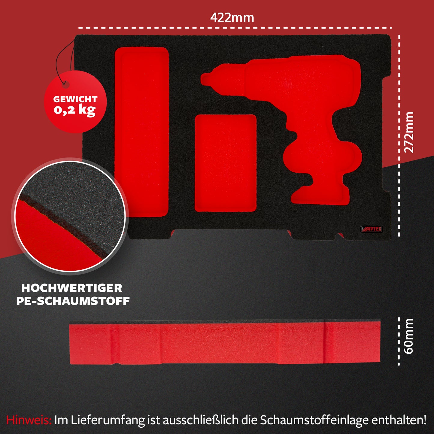 APTEX Einhell TP-CD 18/50 Li-i BL Einlage für E-Case S-F – Akku-Schlagbohrschrauber Schaumeinlage – Made in Germany